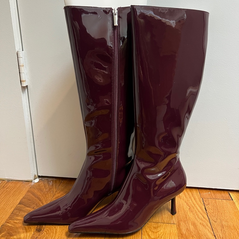 JustFab Glossy Maroon Heeled Boots
